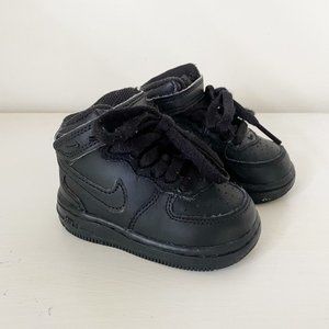 Nike Air Force 1 Mid 314197-004 All Black High Top Sneakers Shoes, Infant 4C